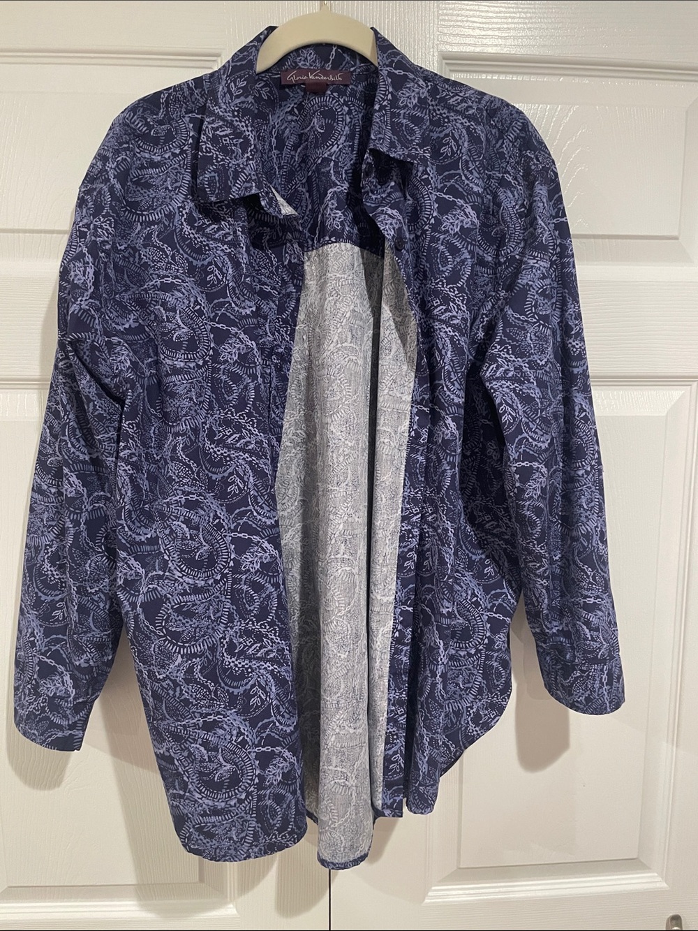Gloria Vanderbilt Navy Shirt with Light Blue Paisley Print